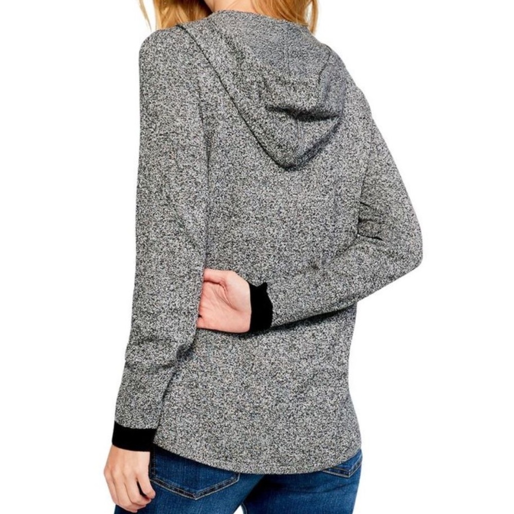 NIC+ZOE The Vital Hoodie Black Mix Stretch Knit V-Neck Pullover Sweater Comfy XL - Picture 2 of 13